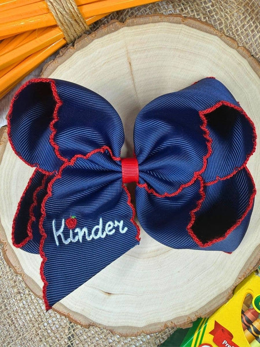 School Grade Embroidered Apple Moonstitch Bow