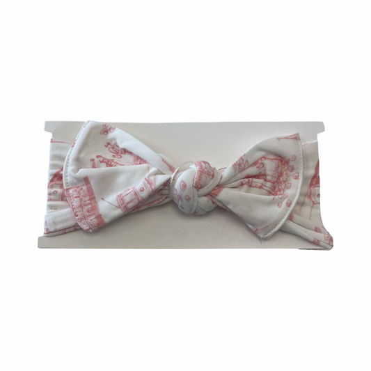 Nola Pink Toile Bamboo Bow Headband