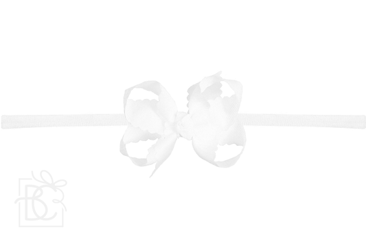 1/4" NYLON PANTYHOSE HEADBAND W/ SCALLOPED EDGE BOW: White / 3.5"
