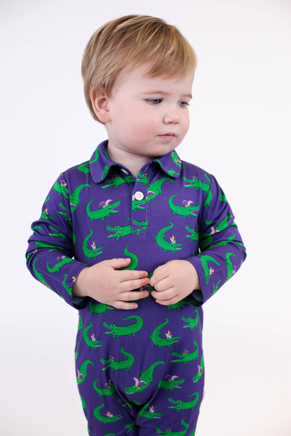 Mardi Gras Gator Krewe Bamboo Polo Romper