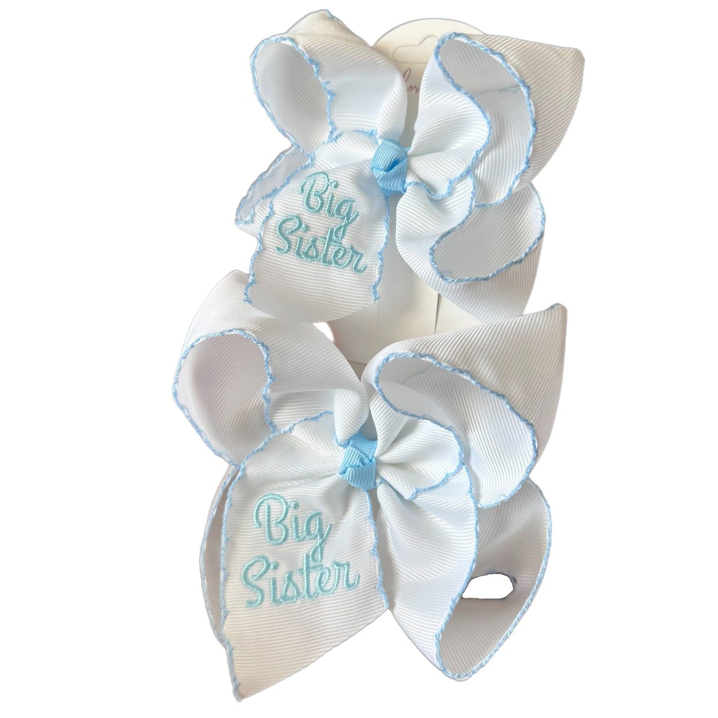 Big Sister Embroidered Moonstitch Hair Bow: Blue or Pink
