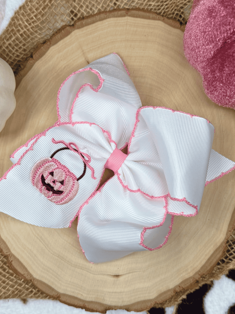 Pink Jack-O-Lantern Hair Bow | Halloween Bow