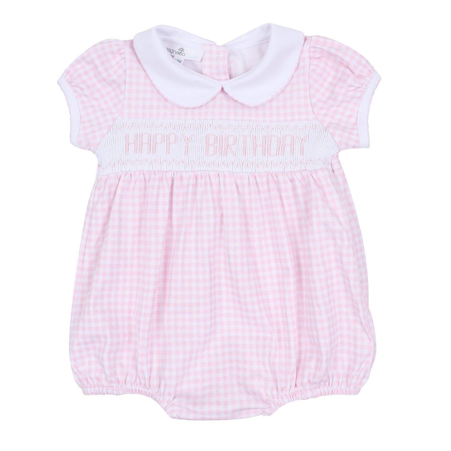 Pink Birthday Classics Smocked Short Sleeve Bubble