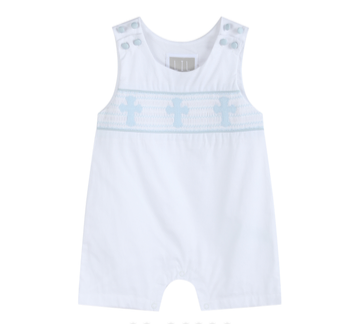 White and Blue Holy Smocked Overall