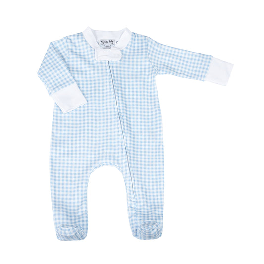 Mini Checks Zipper Footie - Blue