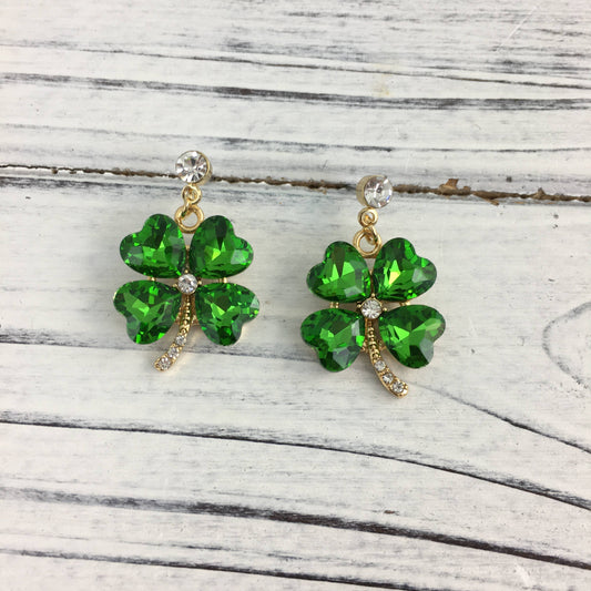 Four Leaf Clover Stone Dangle Earrings