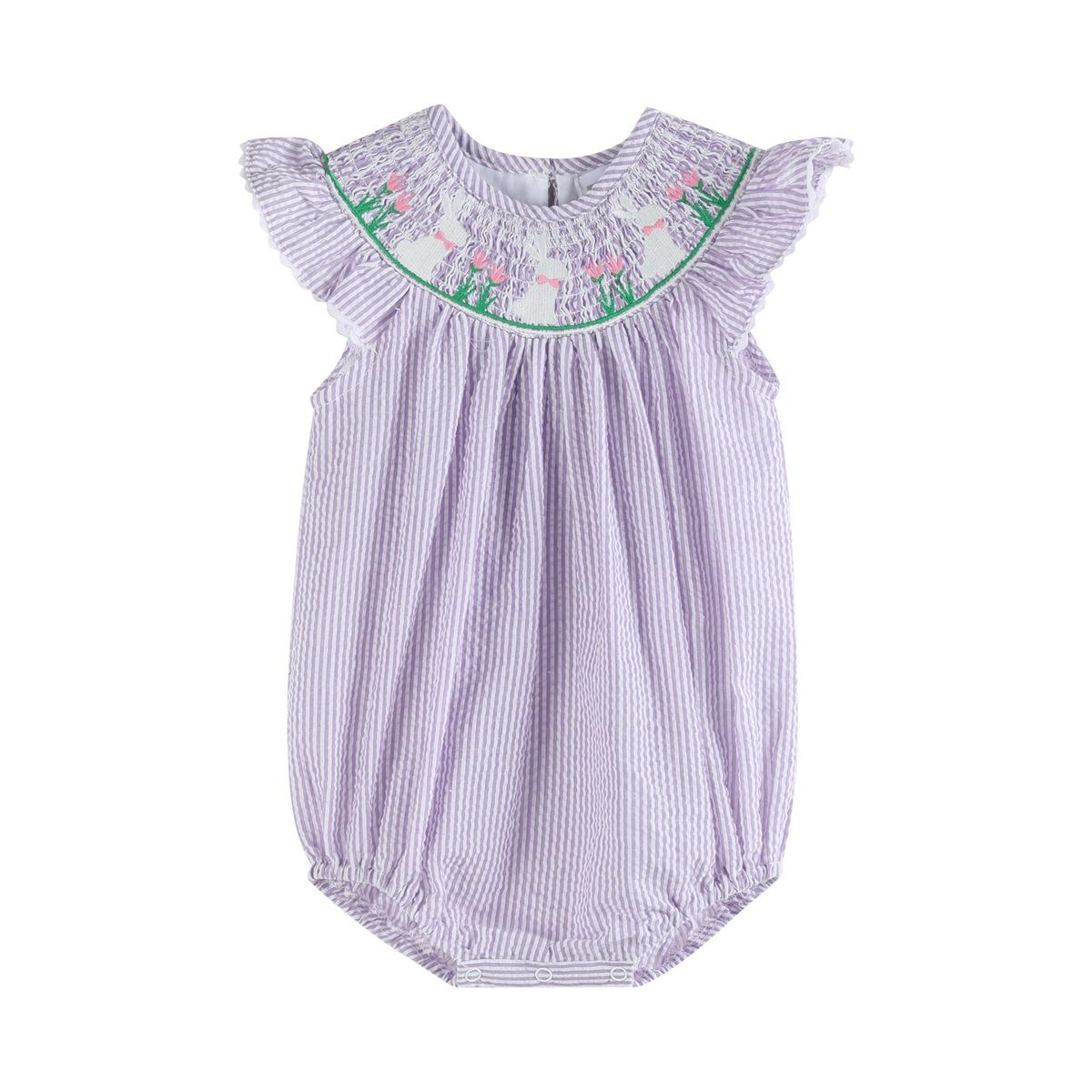 Light Purple Seersucker Bunny Smocked Bubble