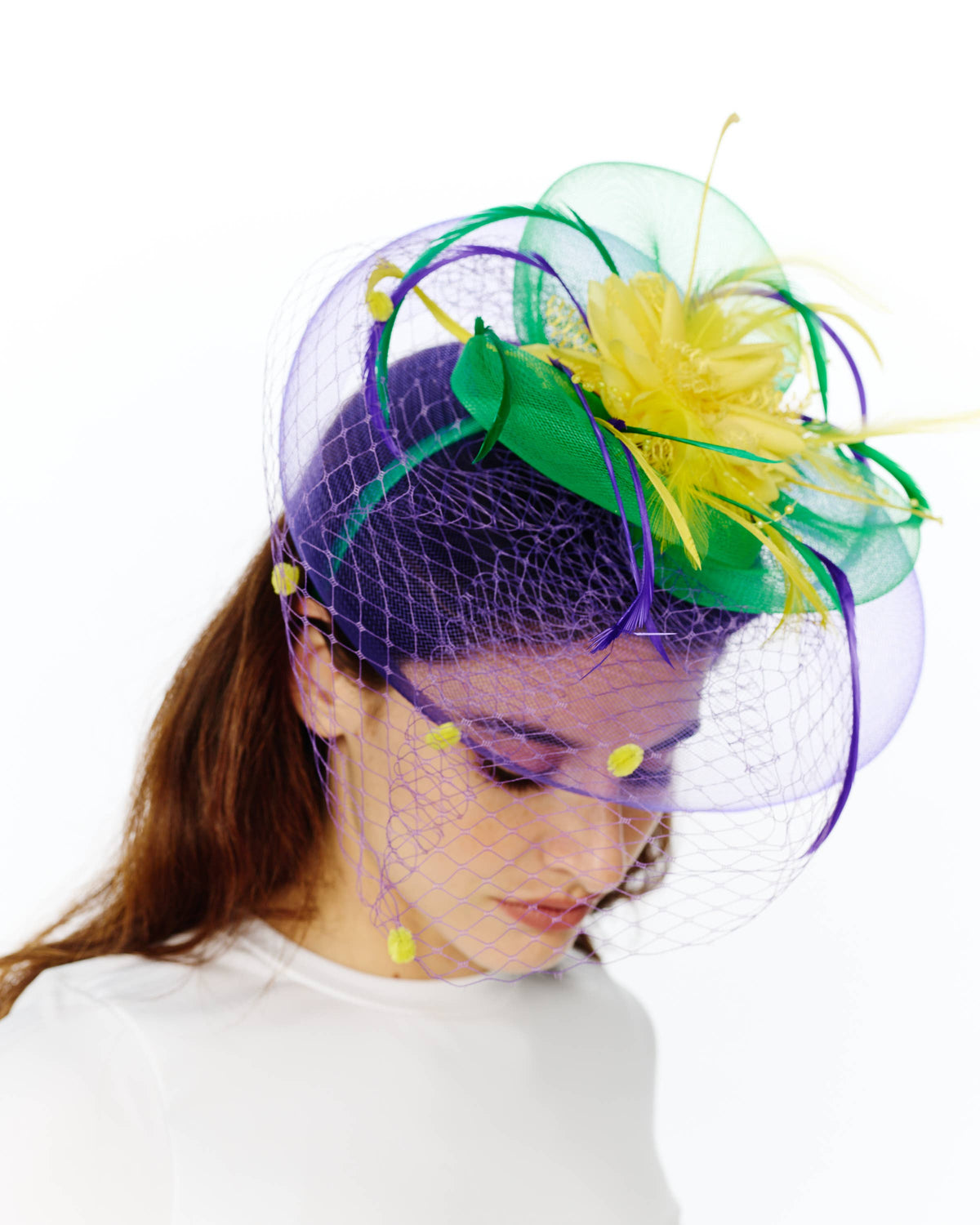 Mardi Gras Fancy Fascinator Clip on Headband