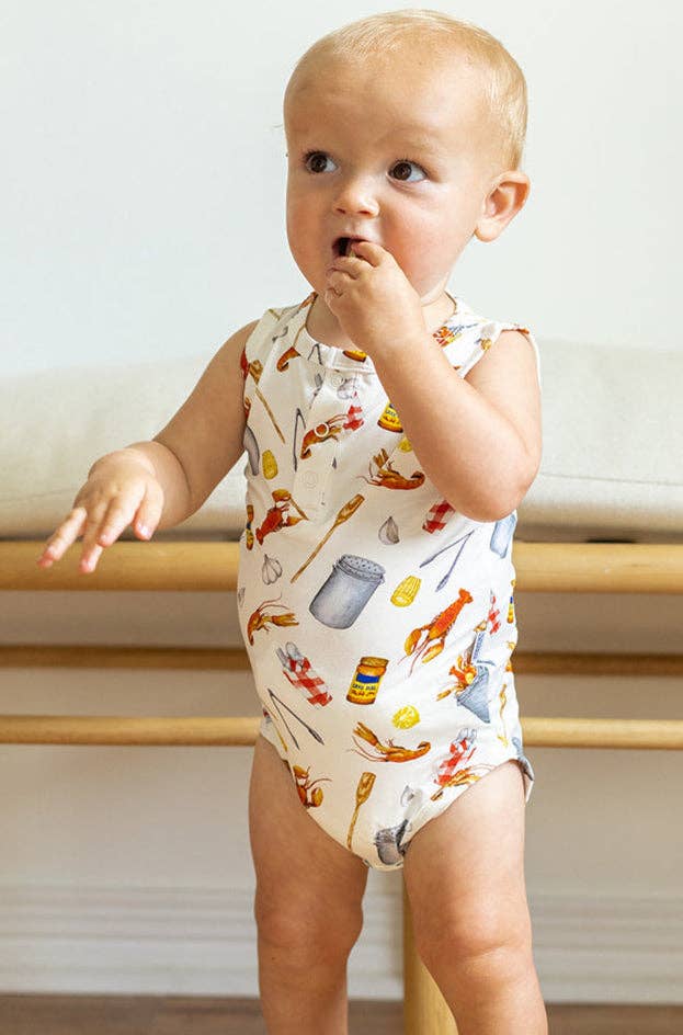 Crawfish Boil Bamboo Henley Onesie with Snaps