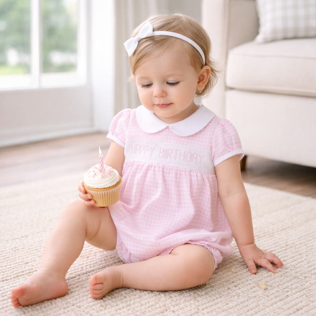 Pink Birthday Classics Smocked Short Sleeve Bubble