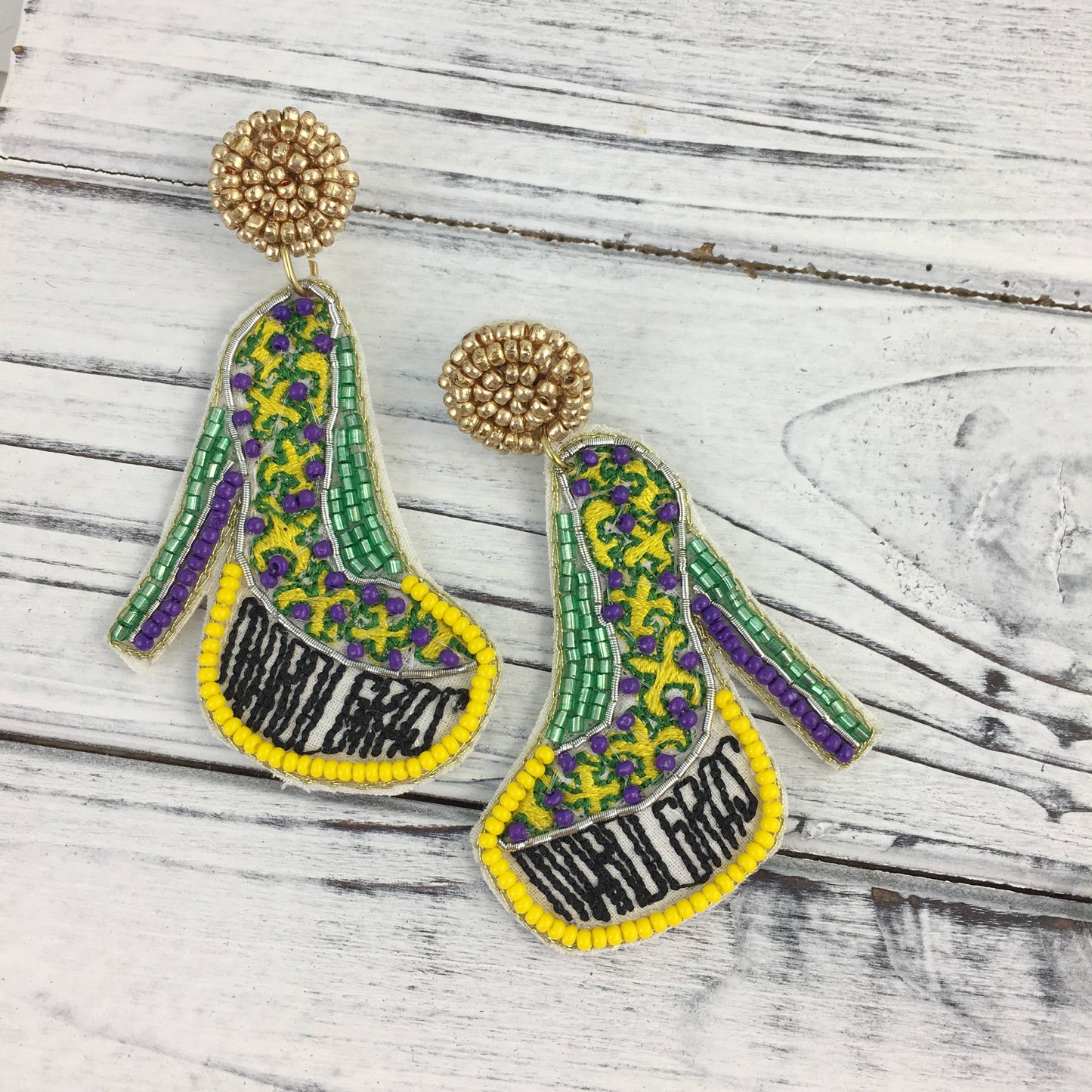 Mardi Gras beaded pump high heel shoe earrings