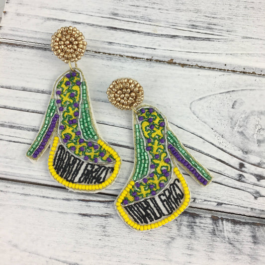 Mardi Gras beaded pump high heel shoe earrings