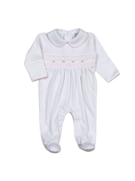 Sally Pink Dots Hand Smocked Footie