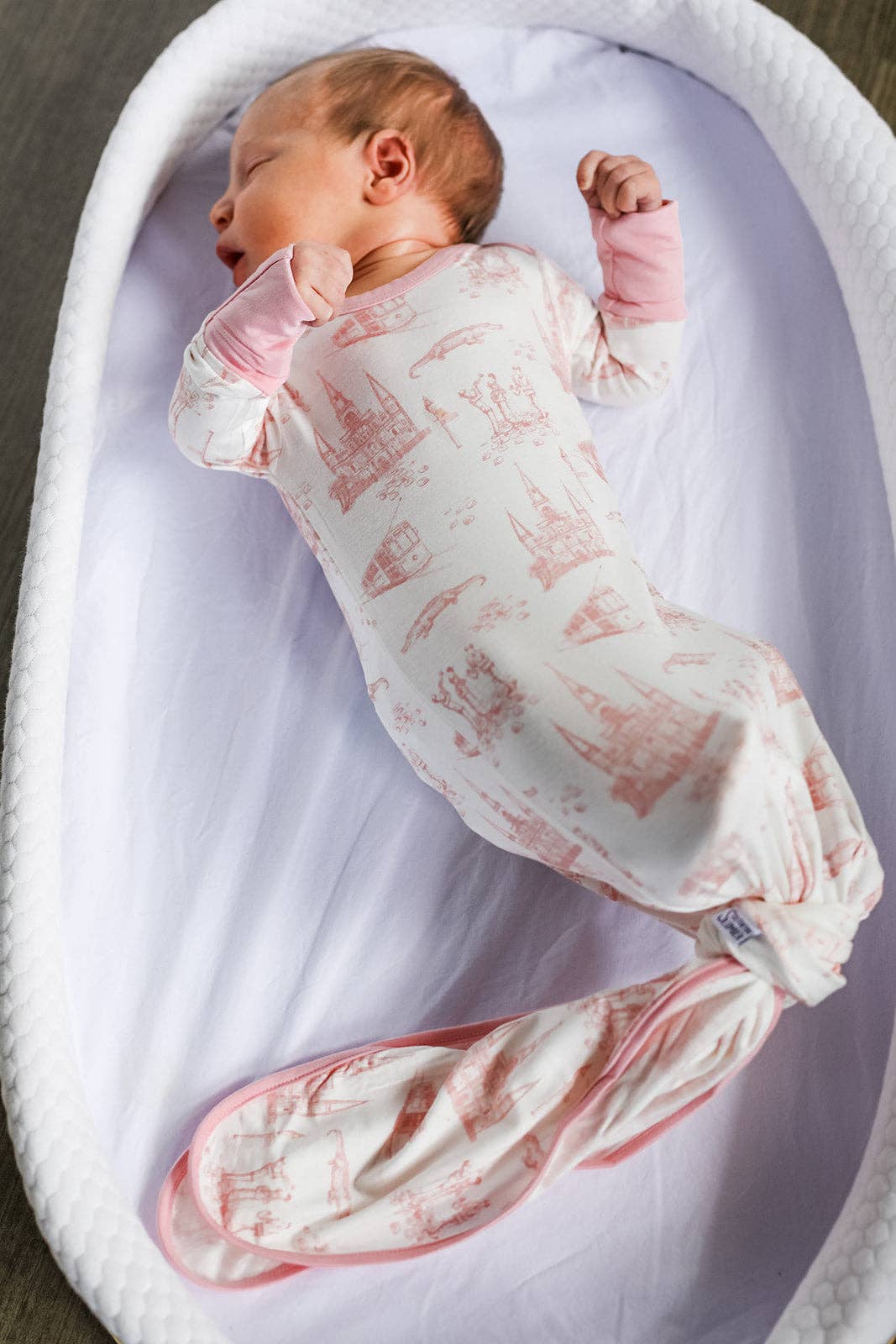 Nola Pink Toile Bamboo Knotted Gown: Newborn
