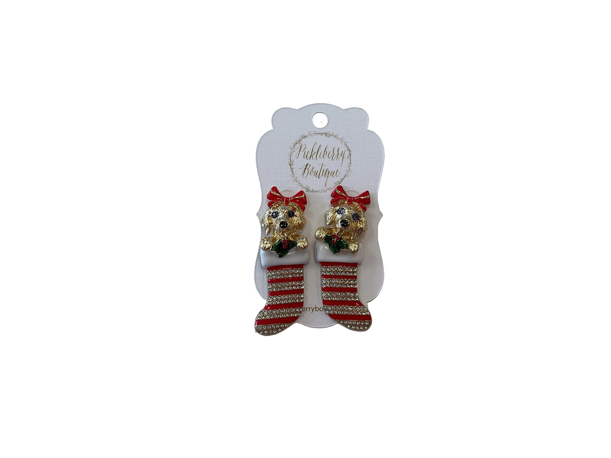 Puppy Dog Christmas Stocking Earrings