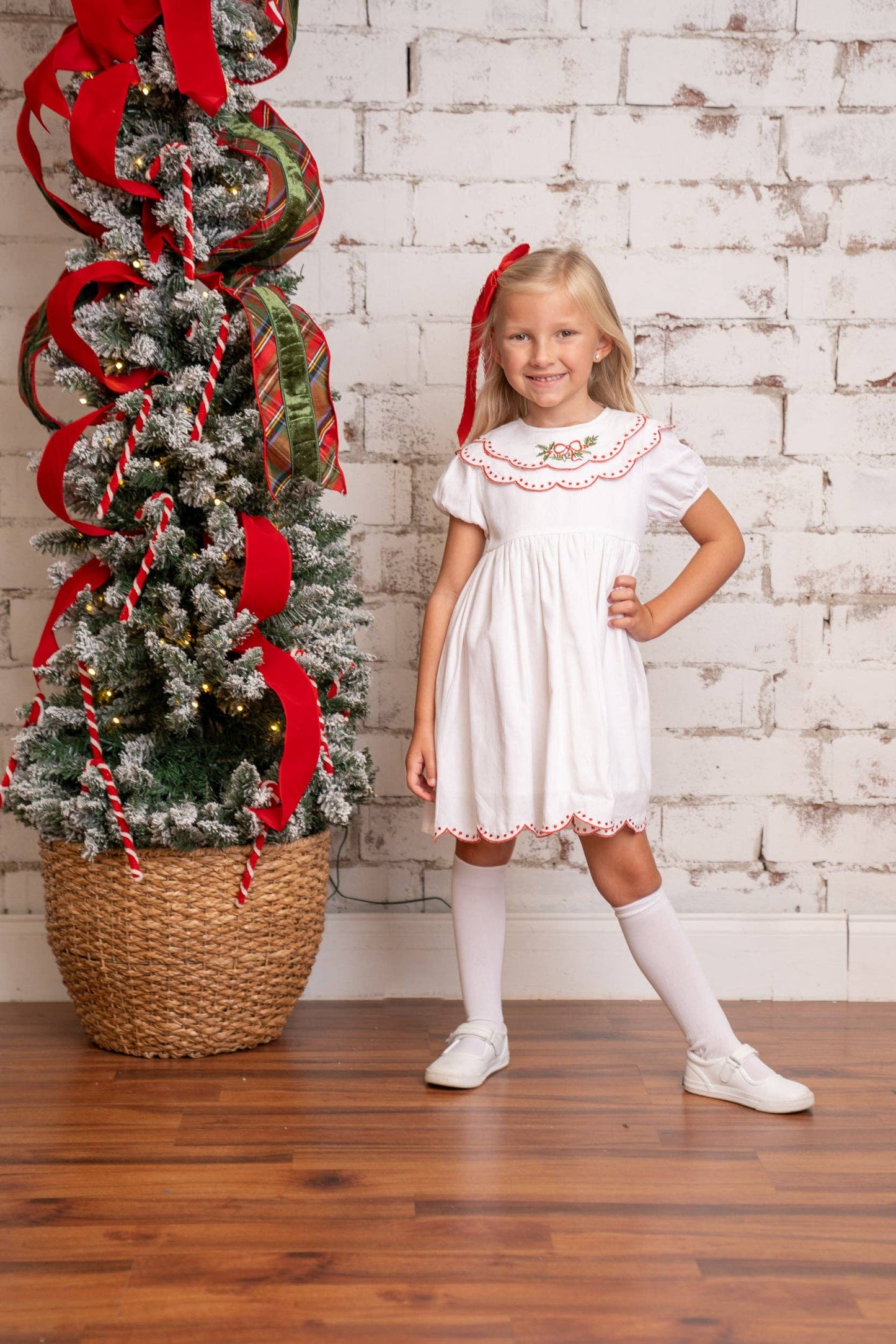 Collette White Holly Wreath Dress