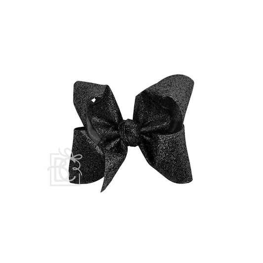 Black GLITTER METALLIC BOW ON CLIP: 4.5" Large - 1.5" Ribbon on Alligator Clip