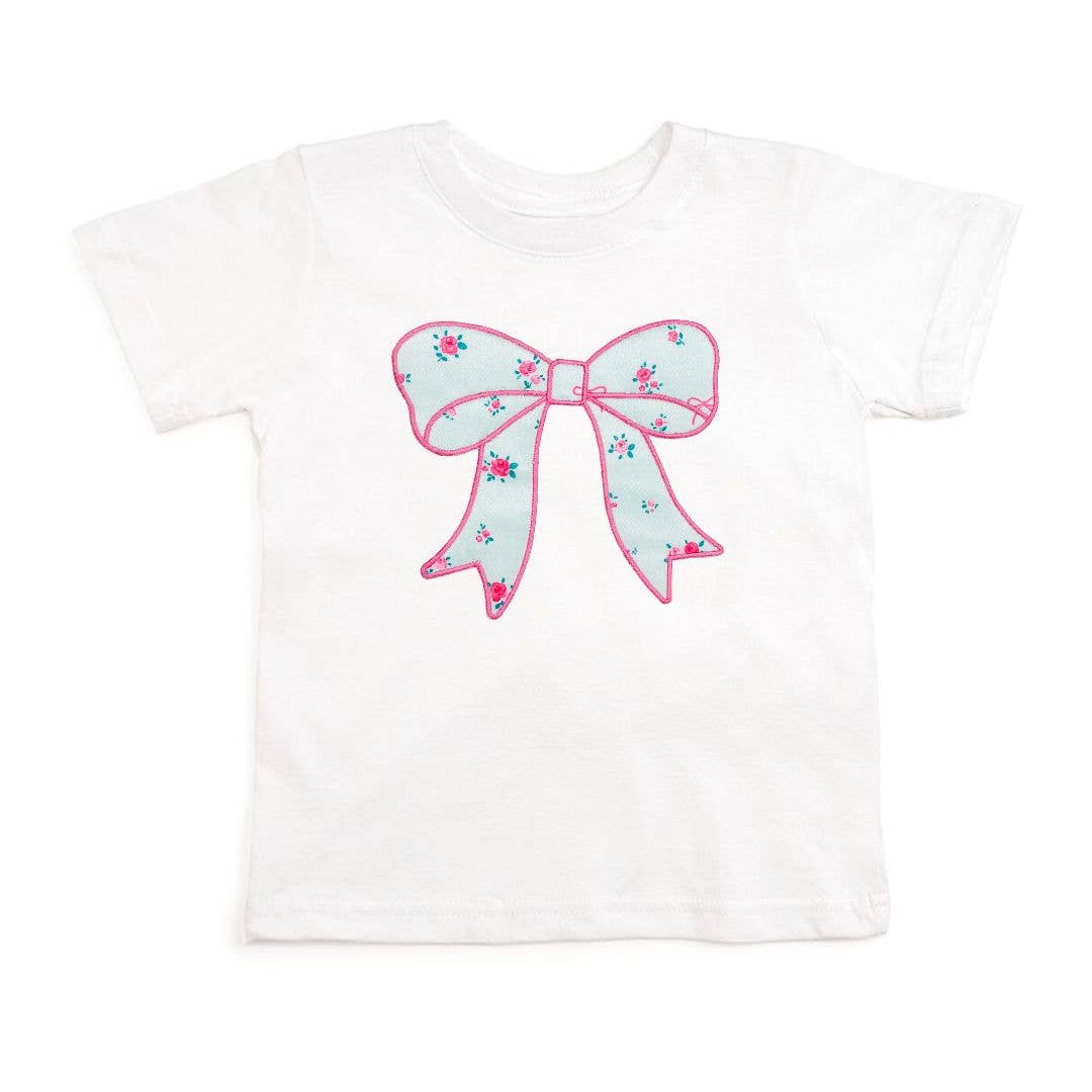 Sky Blue Floral Bow Patch Short Sleeve T-Shirt