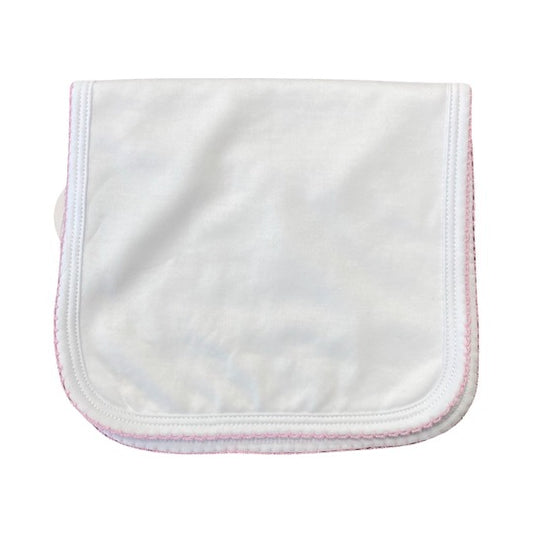 white & pink burp cloth