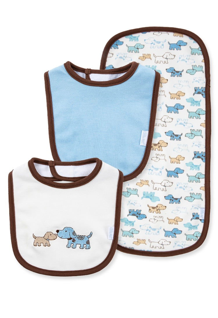 Cute Puppies Bib and Burp Set