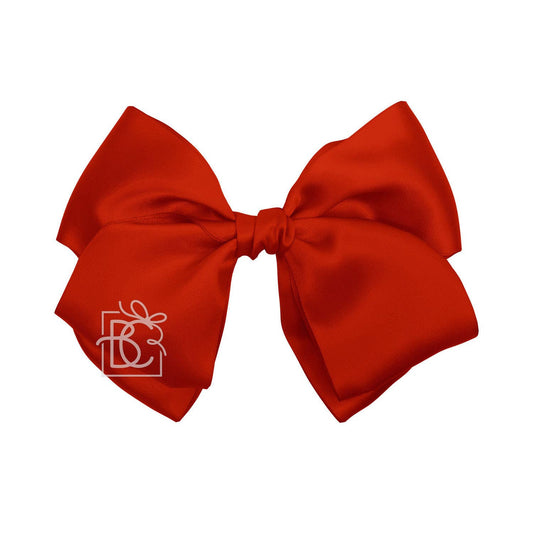 SATIN EUROPEAN BOW W/RUFFLED KNOT ON CLIP: 7" Euro Bow on Med. Alligator Clip / RED