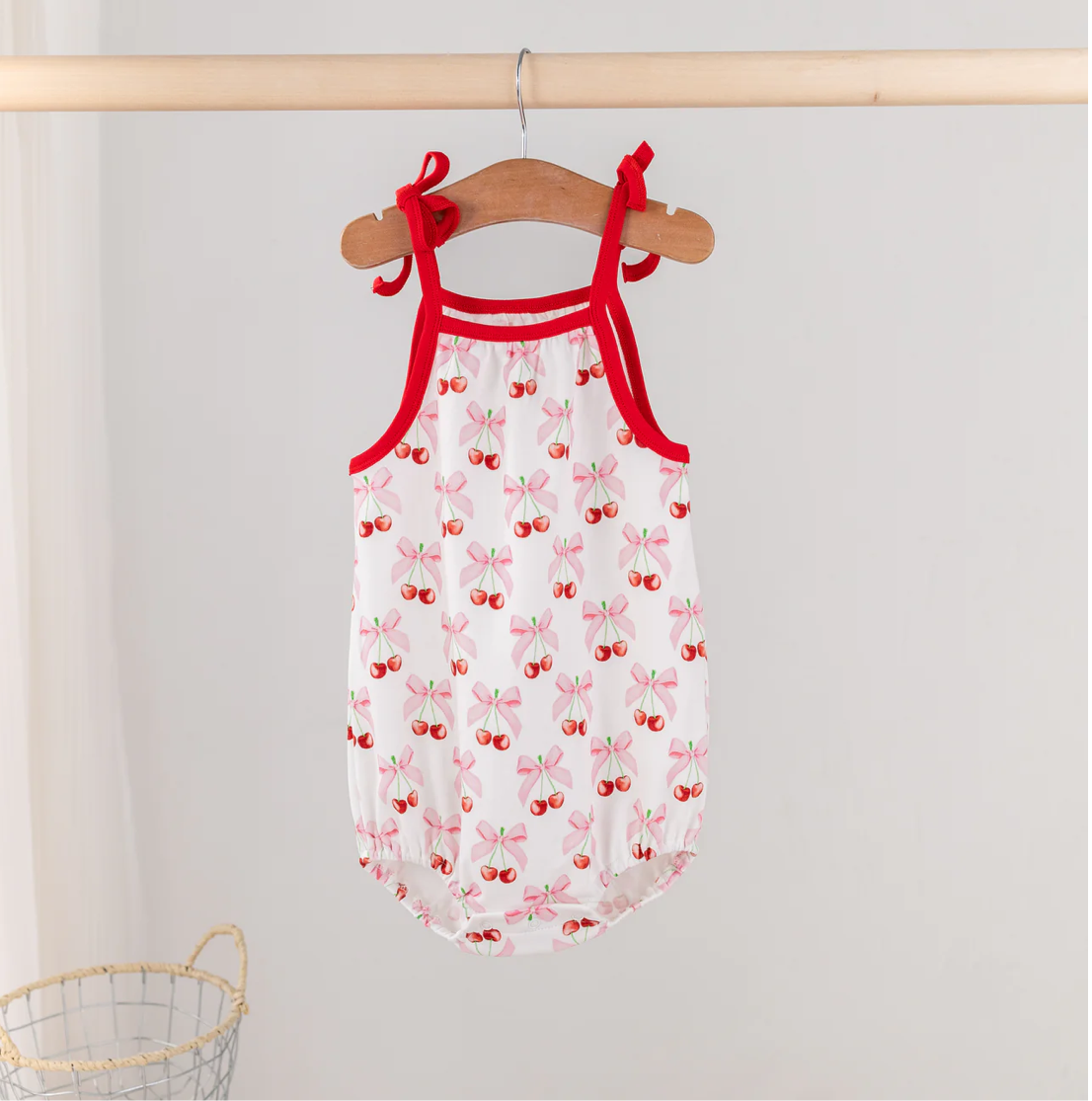 Cherry On Top Organic Cotton Shoulder-tie Onesie