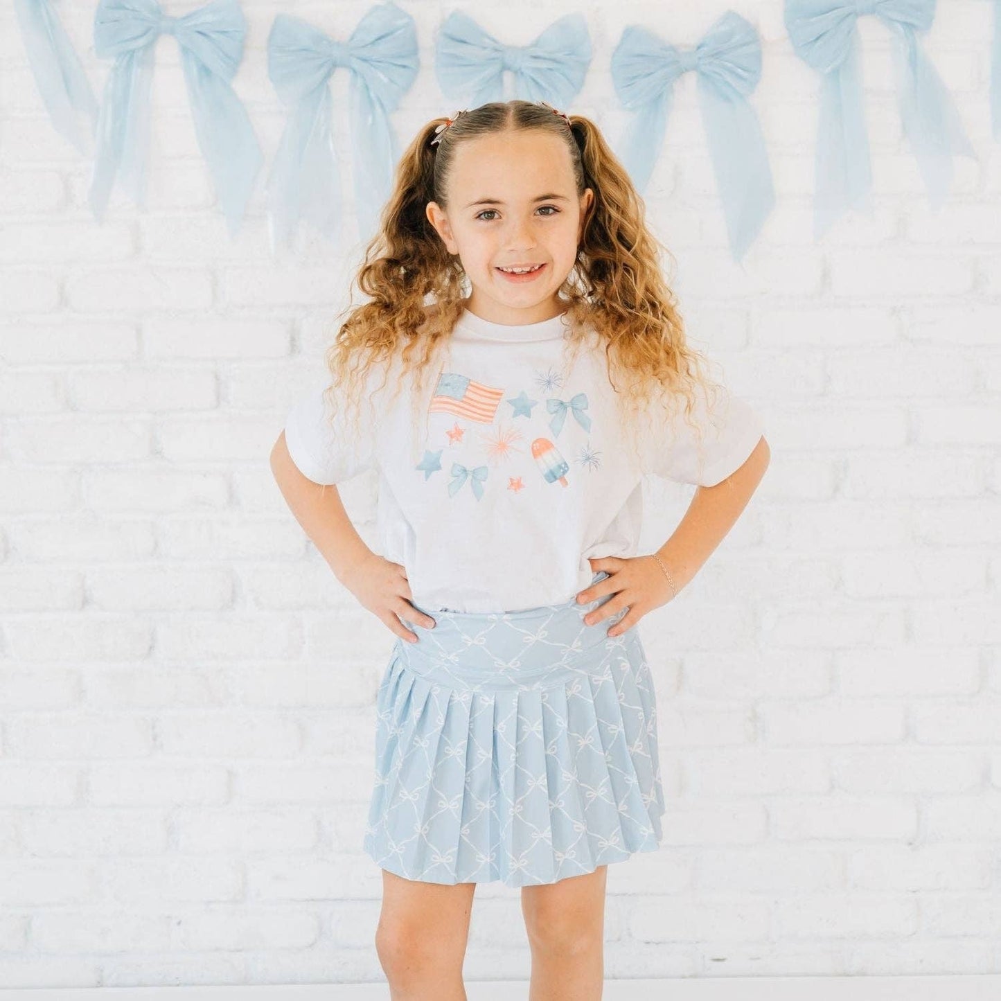 Sky Blue Bow Trellis Athletic Skort