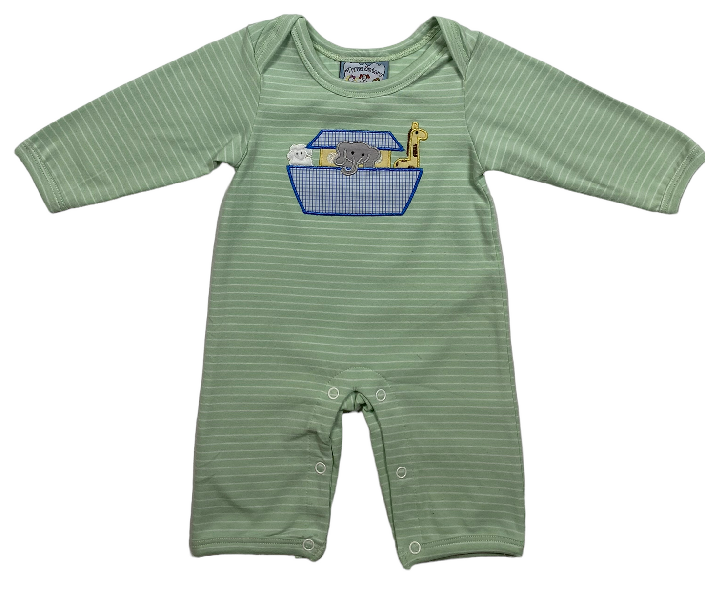 Noah’s Ark appliqué boy romper