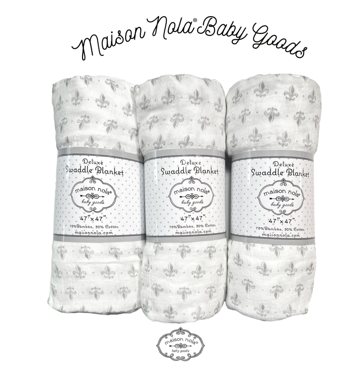 Grey Muslin Fleur De Lis Swaddle