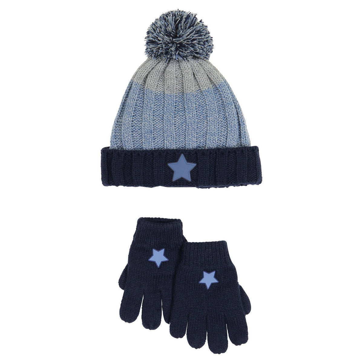 Boys Toddler Hat & Glove Set-Blue and Grey Star