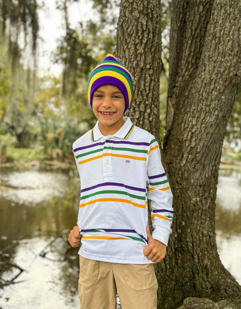 White Infinity Youth Long Sleeve Polo