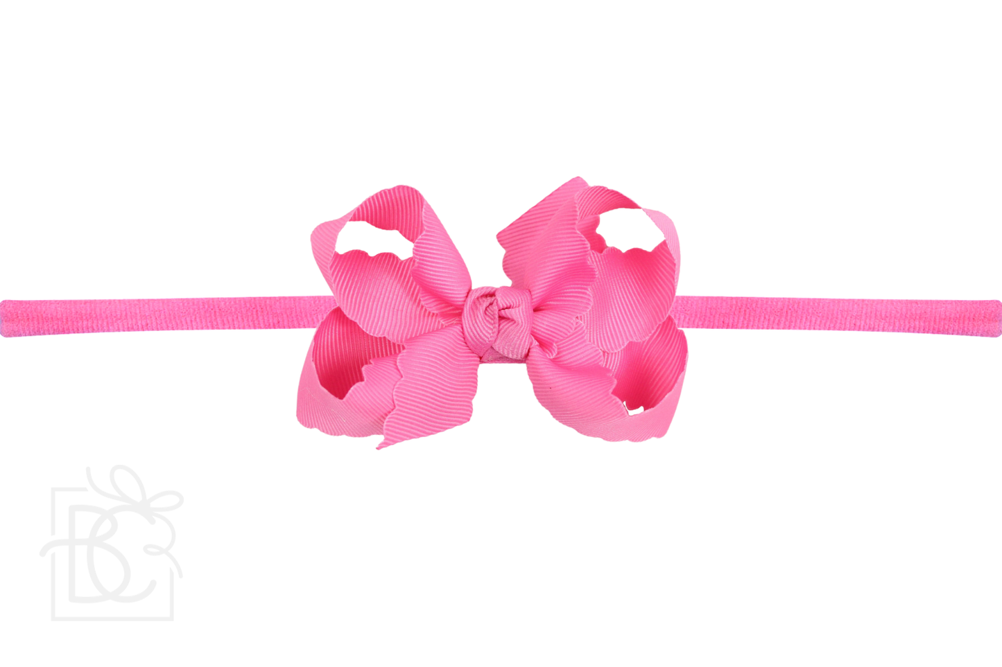 Hot Pink 1/4" Nylon Pantyhose Headband w/ Scalloped Edge Bow/ 3.5" Medium