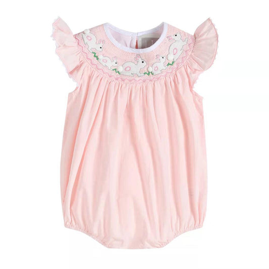 Light Pink Smocked Easter Bunny Flutter Bubble