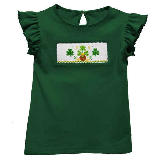 Shamrock Smocked Flutter Sleeve Shirt