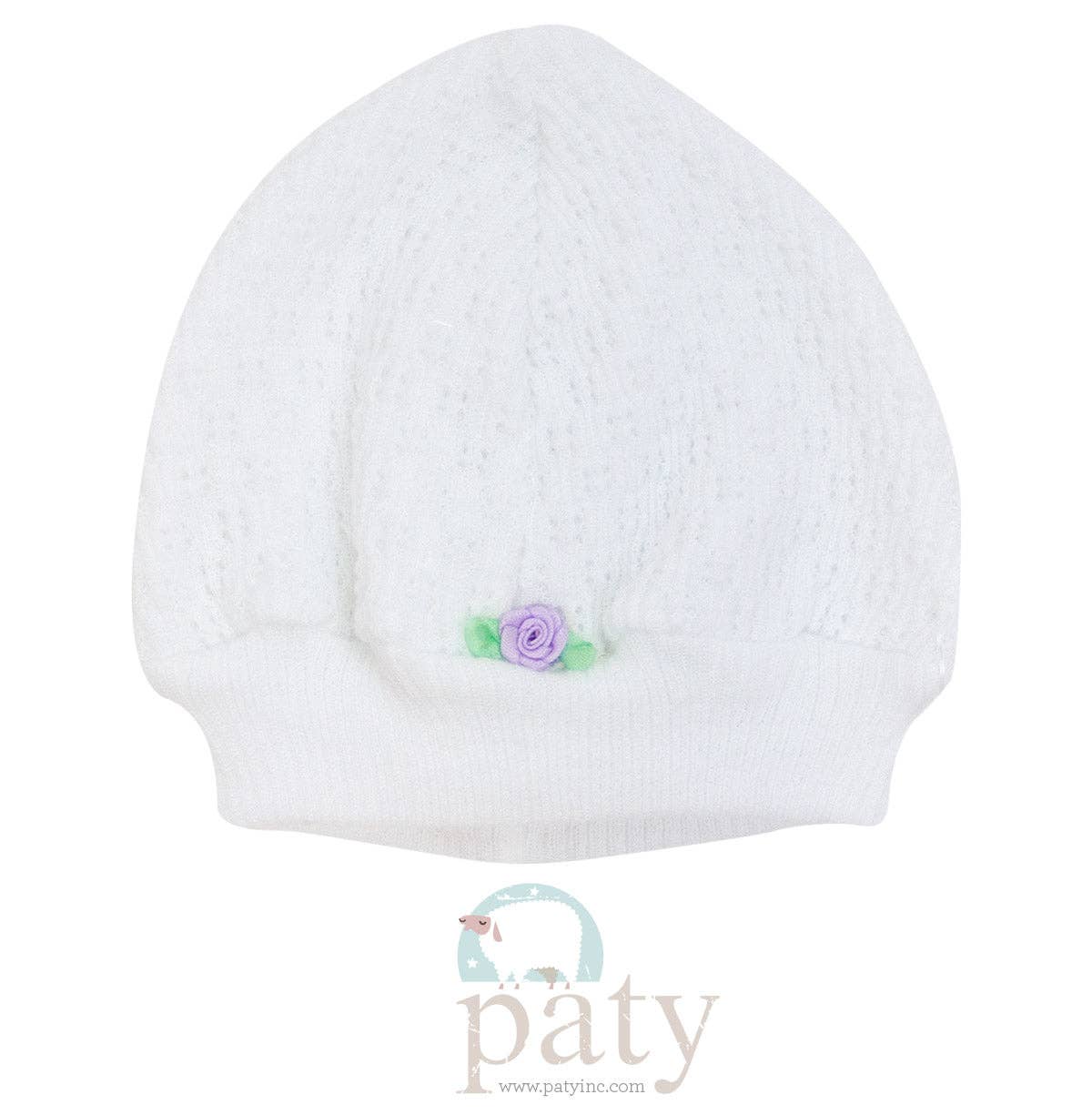Paty Knit Beanie with Rosette #105R: Lavender