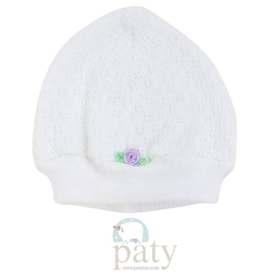 Paty Knit Beanie with Rosette #105R: Lavender