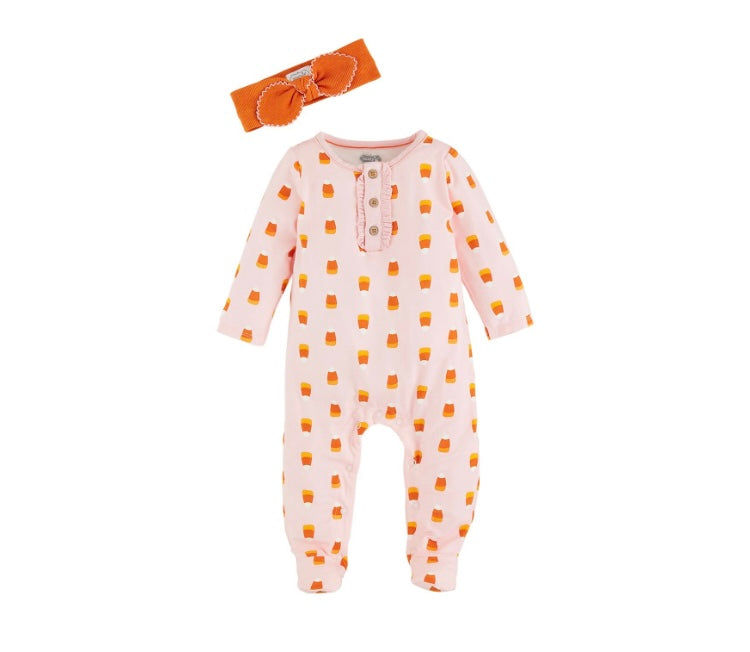 Pink candy corn glow in dark sleeper with headband