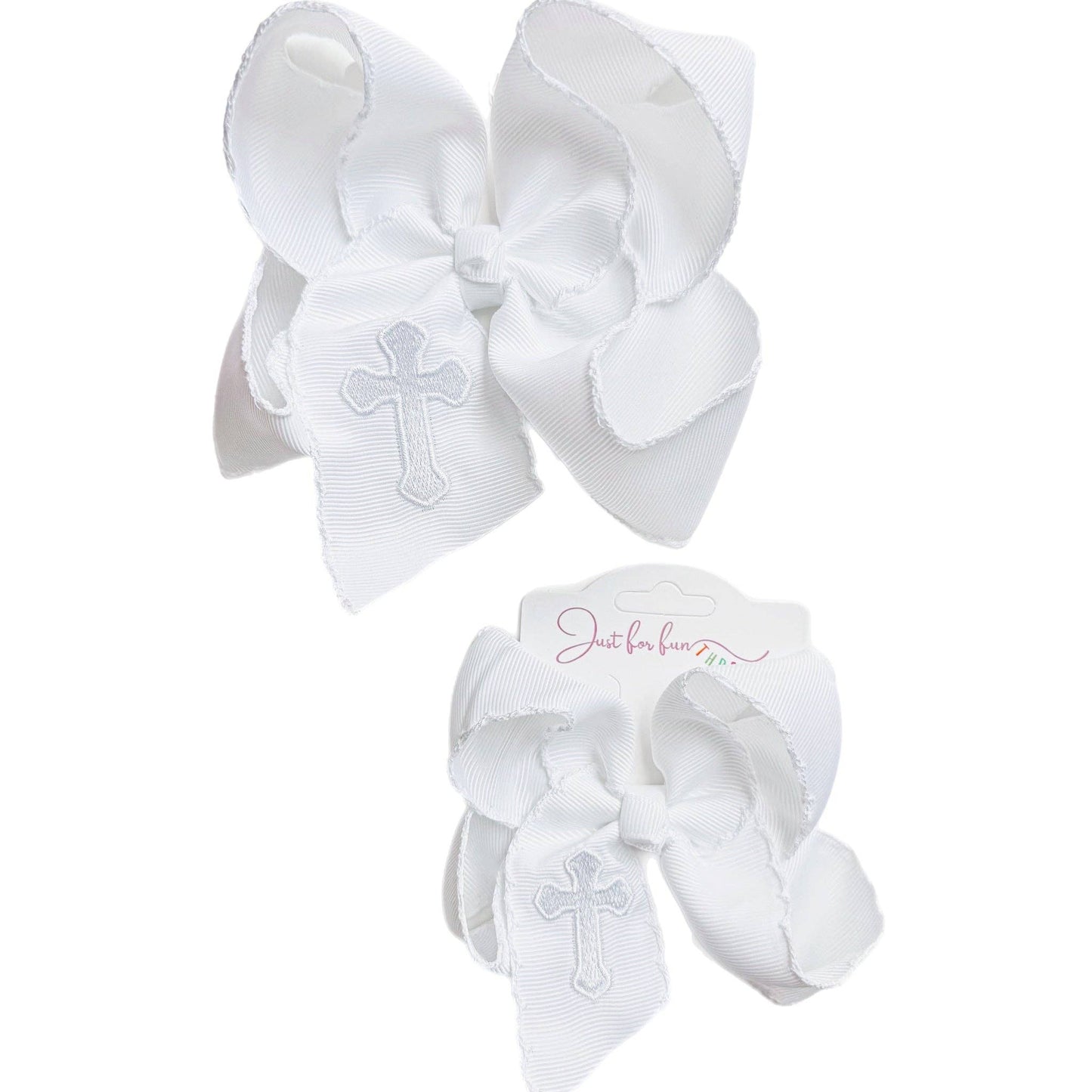 Cross Embroidered Hair Bow: 4 inch