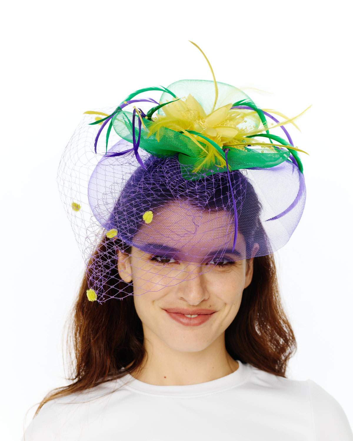 Mardi Gras Fancy Fascinator Clip on Headband