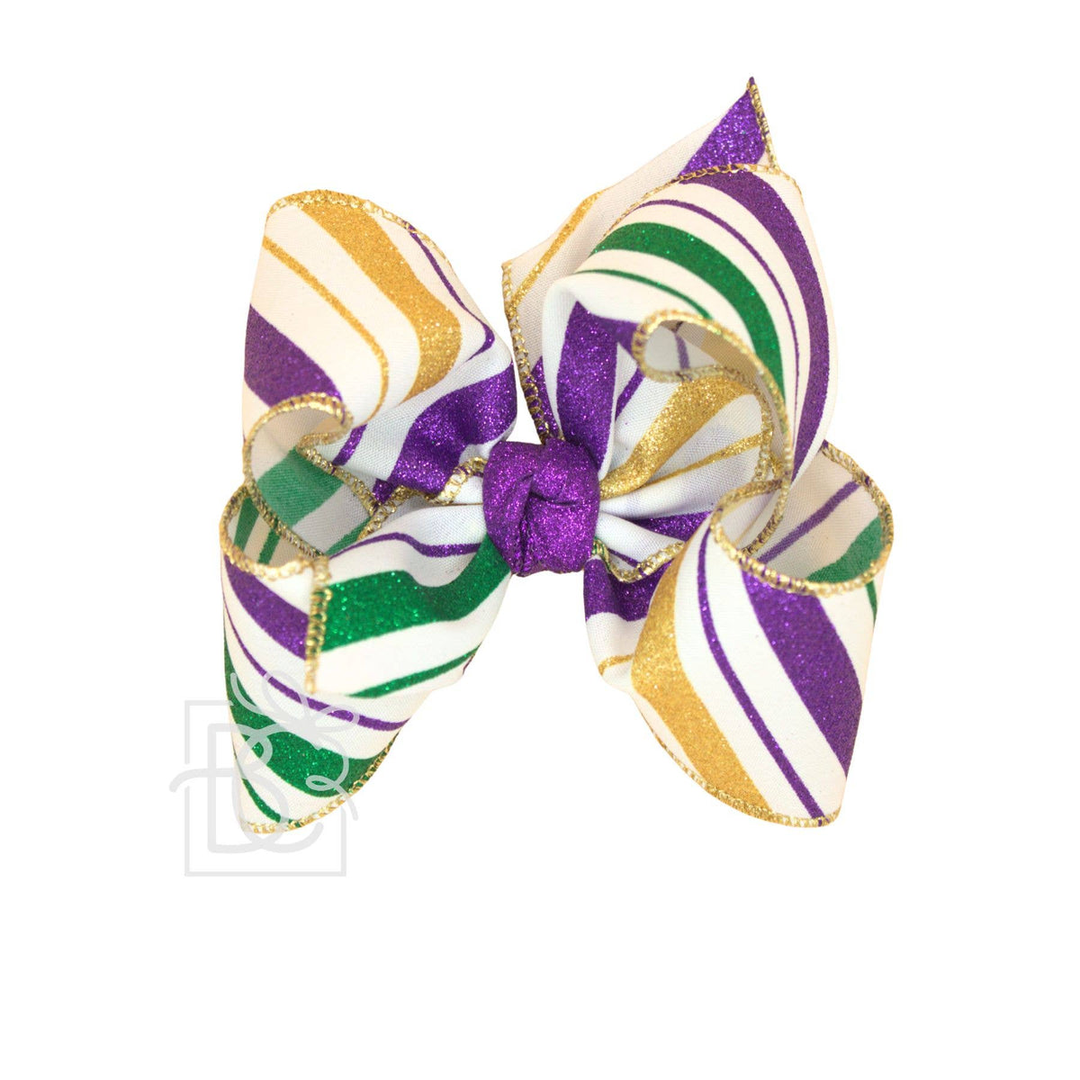 MARDI GRAS WHITE W/ GLITTER STRIPE BOW