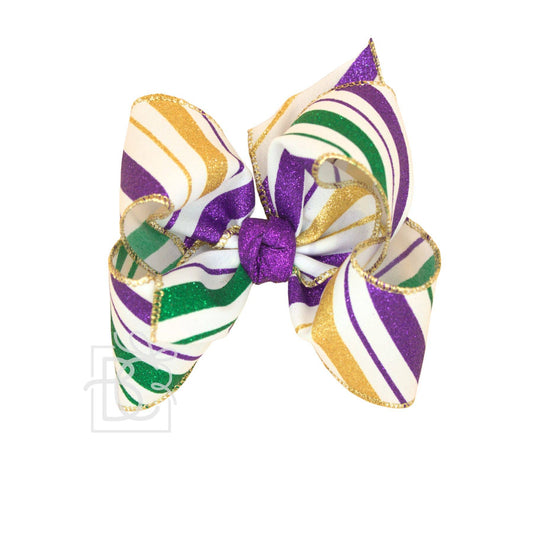 MARDI GRAS WHITE W/ GLITTER STRIPE BOW