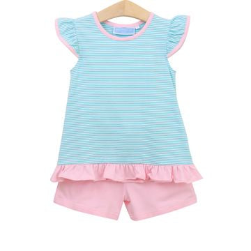 Mary Margaret Mint Stripe and Light Pink Short Set