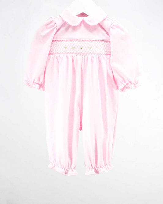 Pink and White Smocked Claire Romper