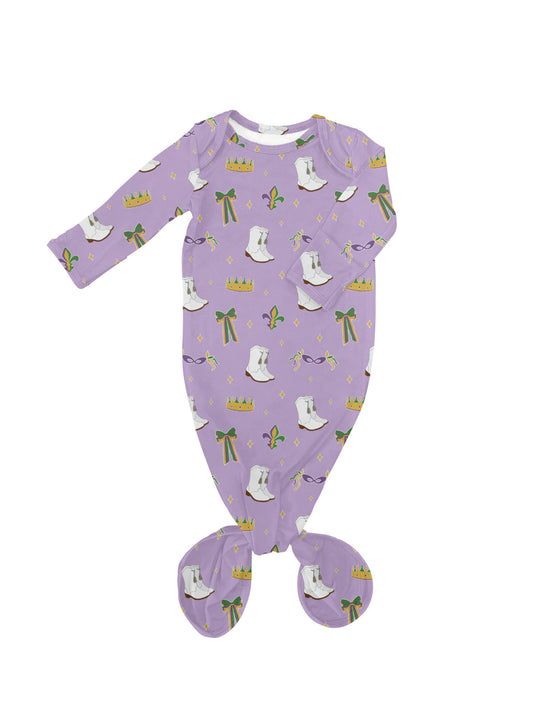 Mardi Gras Queen Bamboo Knotted Infant Gown: 0-3 mo