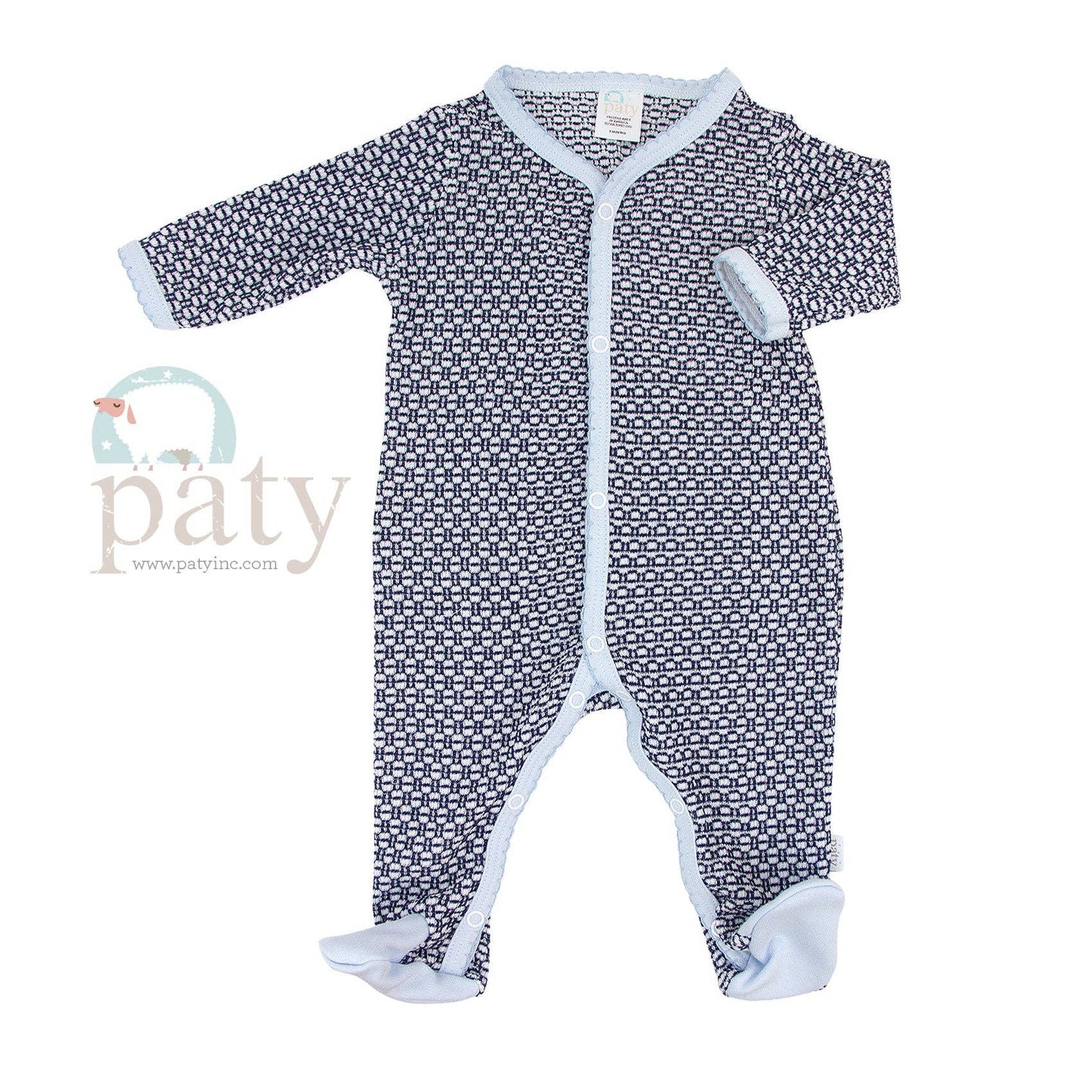 Paty Navy  Knit Footie with Blue Pima Trim