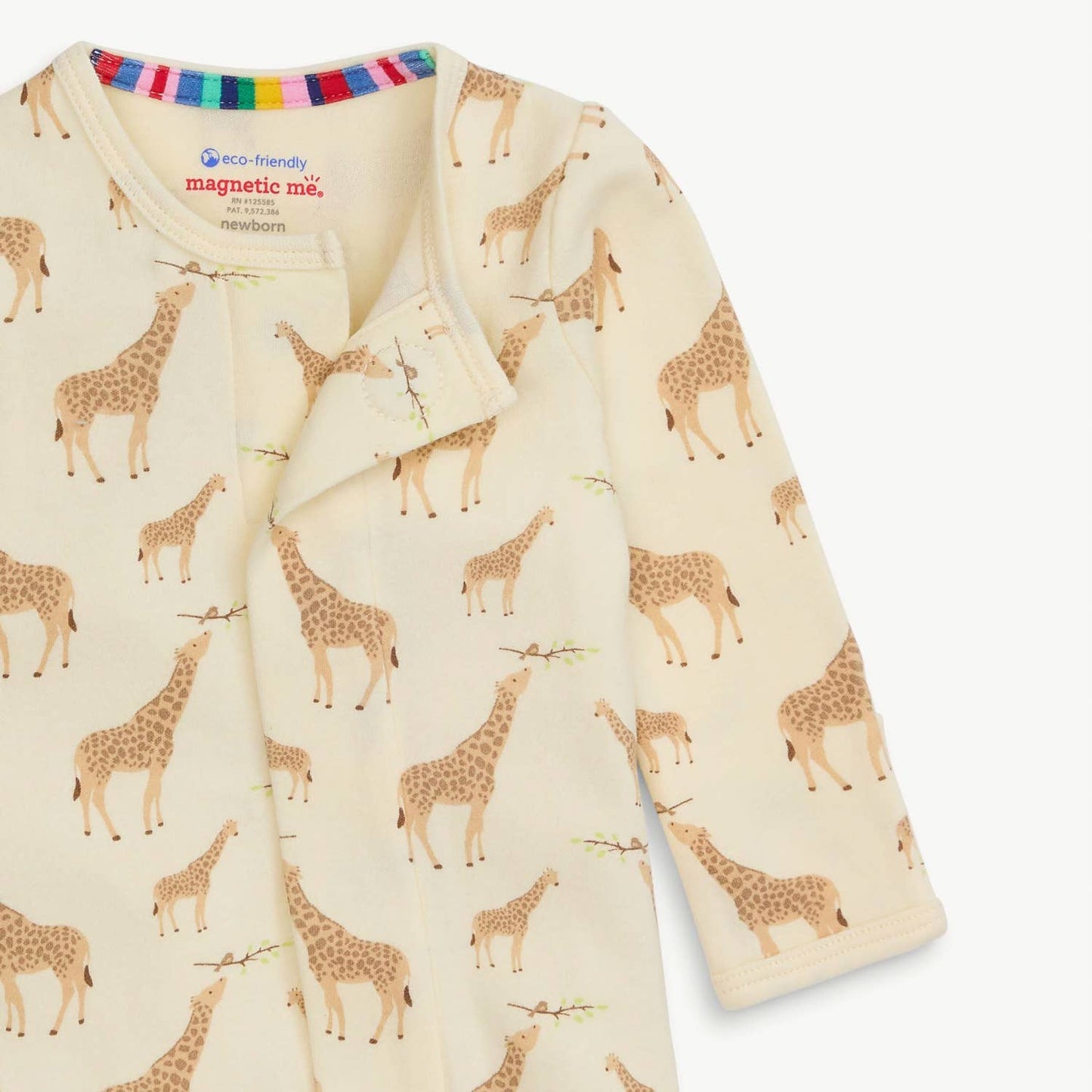 CREAM JOLIE GIRAFFE ORGANIC COTTON MAGNETIC FOOTIE