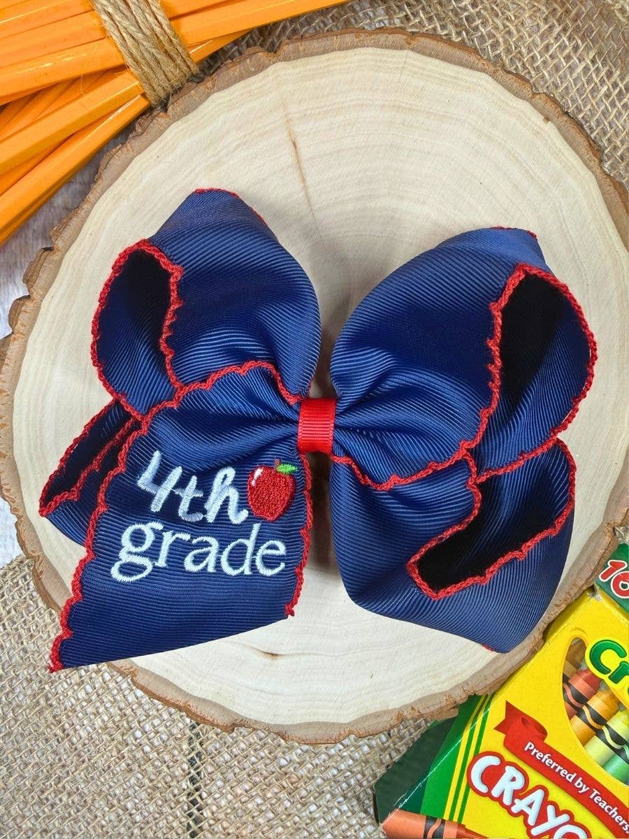 School Grade Embroidered Apple Moonstitch Bow