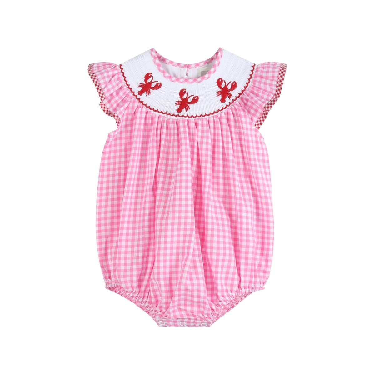 Pink gingham smocked crawfish bubble