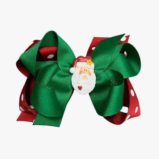 Resin Santa Polka Dot bow (4 in Barrette)