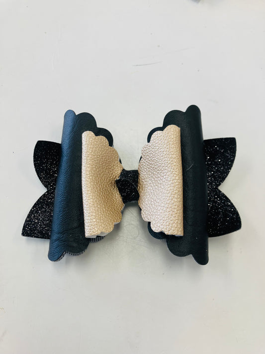 Medium black and gold leather black sparkle bow